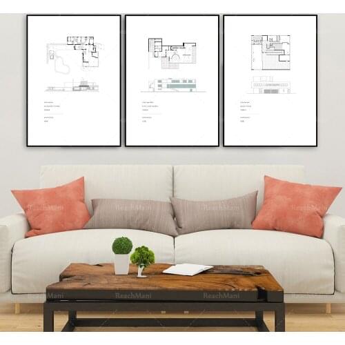 Ensemble de 3 tirages. Icônes de l’architecture des années 1900. Architecture moderne. Les maisons des maîtres d’architecture en