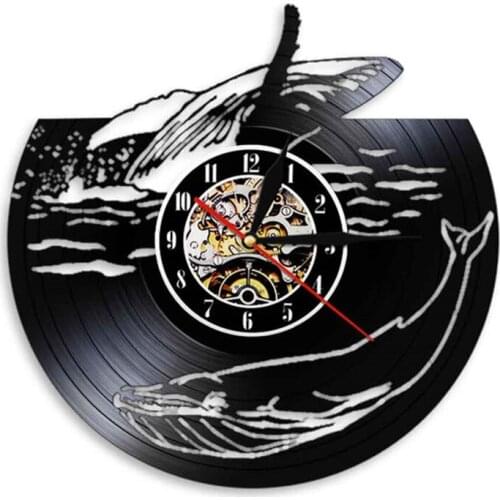 Whale Marine mammal Vinyl Record Wall Clock Modern Design Ocean Animals Home Decor Art Wall Watch Time Clock