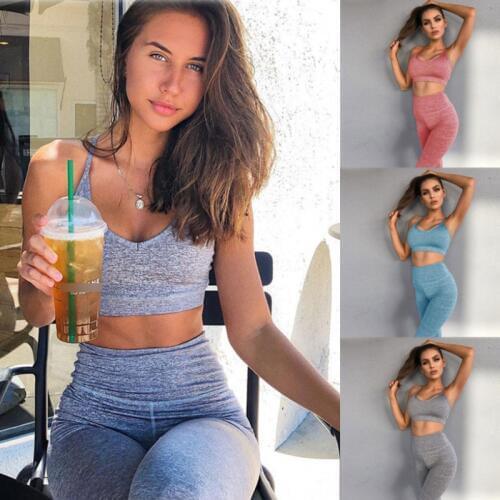 2019 New Womens 2Pcs Yoga Suit Workout Gym Running Sports Bra Crop Top Vest Shorts Athletic Set Solid Color High Waist Slim