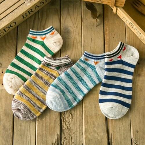 Summer New Mens Socks Fashion Ankle Socks Pure Cotton Breathable Sweat-absorbent Non-slip Striped Mouth Short Invisible Socks