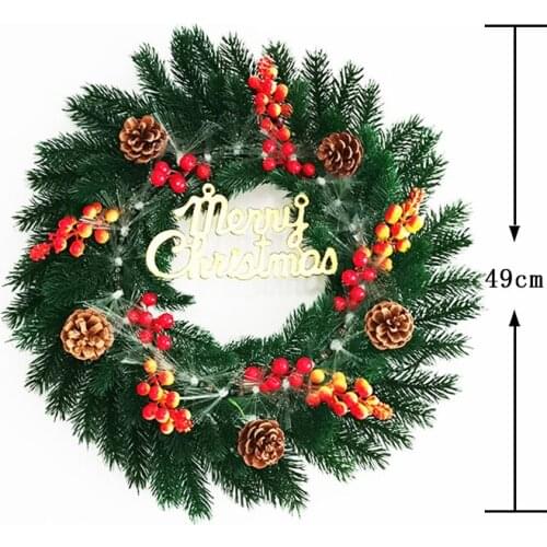 New Large Christmas Wreath Green Plant Artificial Wreath Door Hanging Wreath LED Light up Garland Christmas Wall Decoration