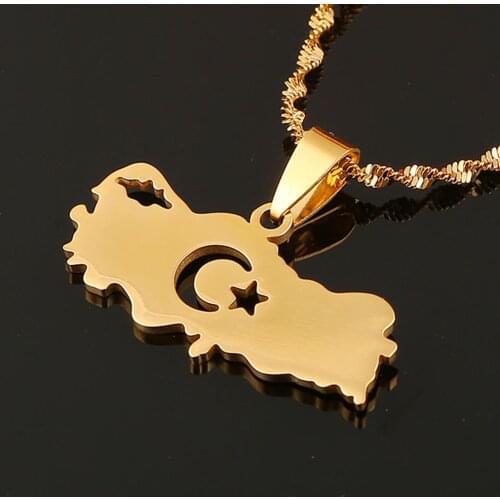Stainless Steel Turkey Map Flag Pendant Necklace for Women Men Trendy Star Jewelry