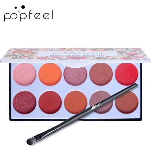 POPFEEL 10 Color Matte Eye Shadow Pallete + Brush Smoky Makeup Set Waterproof Lasting-Effect Glitter Eyeshadow Powder Palettes