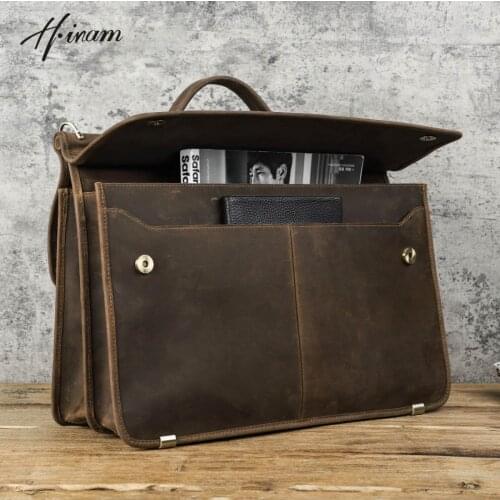 Retro Laptop Briefcase Bag Men Genuine Leather Handbags Casual Business Tote Bags Male Shoulder Crossbody bag for documents