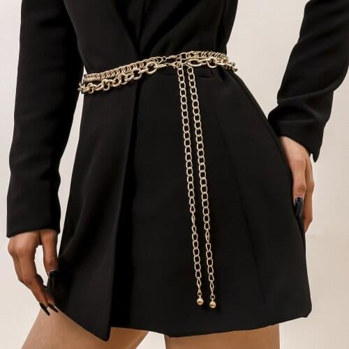 Simple Retro Accessories Quality Metal Waist Chain Long Double-layer Cloth Chain Chic Waistband Silver and Gold Body Chain