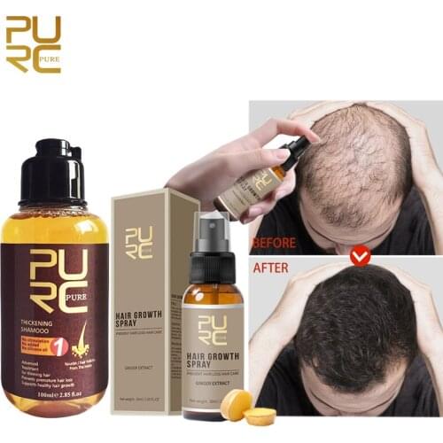 PURC Hair Growth Spray Fast Grow Hair Hair loss Treatment For Thinning Hair and Herbal Ginger Regrowth Hair Shampoo 100ml