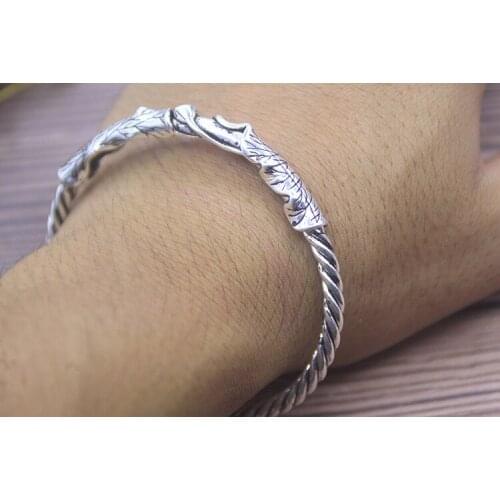 Retro New Style Carved Lotus Bracelet Opening Silver Plated Bracelet Mens Personality Hip Hop Party Jewelry Accessories