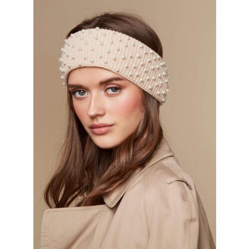 Wide Autumn And Winter Models Knitted Pearl Headband Knotted Pure Color Wool Warm Turban Women Hairbands Girls Hair Accessories