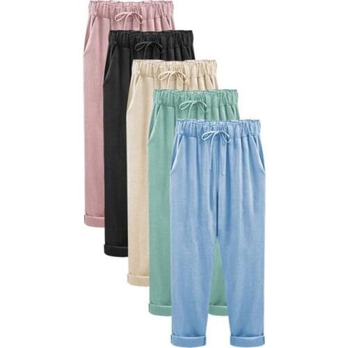 YSDNCHI Casual Fashion Harem Pants Solid Color Loose Trousers Cotton Pant High Waist Pocket Pleated Trousers