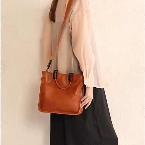 Women Totes Square Vintage Bag 2020 New Office Ladies Business Handbag Luxury Cowhide Genuine Leather Crossbody Shoulder Bags