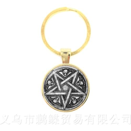 Supernatural Wickedest Pentacle Satanic Keychain Glass Cabochon Goth Pendant Keyring Wiccan Star Gift For Pray for happines