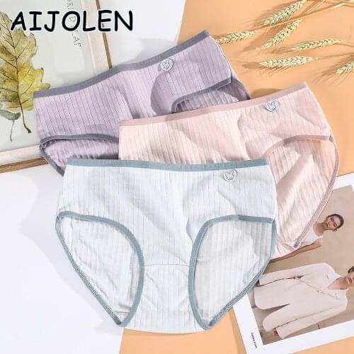 AIJOLEN Solid Color Cute Thread Cotton Panties Ladies Summer Light Underwear Cartoon Cute Mid-waist Panties Underpants for Women