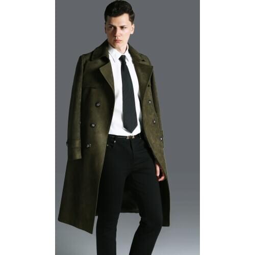 High quality Men Windbreaker autumn Winter Coat Smart Casual Double Breasted Pockets Imitate Deerskin fashion plus size S-6XL