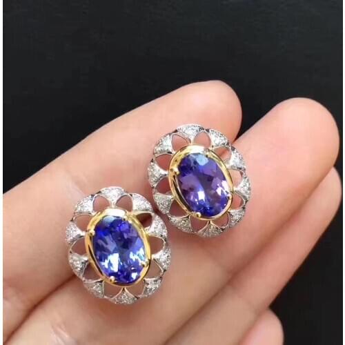 100% Natural and real Tanzanite Earring 925 sterling silver Fine jewelry Engagement Jewelry