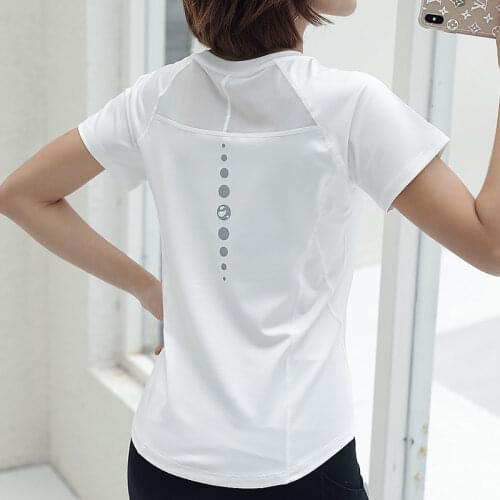 Ladies Fitness Running Quick-drying Breathable Reflective Sports Short Sleeve Yoga T-Shirt Seamless Workout White Black Women
