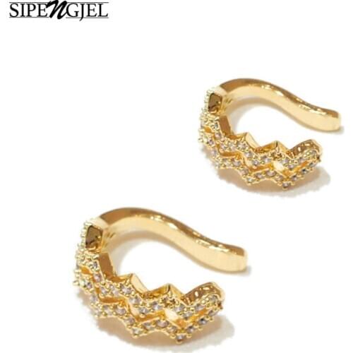 1 pair Fashion Cubic Zironia Wave Shaped Ear Cuff Earrings Gold And Silver Color Wave Earrings For Women Fake Piercing Jewelry