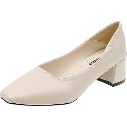 Two Wearing A Single Shoes Female 2019 Autumn New Thick With A Shallow Mouth Square Head A Pedal Net Red Shoes Wild High Heels