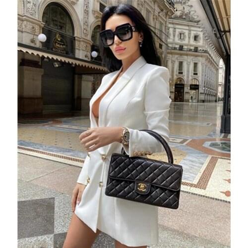 Top Quality XL Women Winter Style Sexy V Neck Long Sleeve Trendy Coat 2021 Fashion Designer Blue High Street Coats Female