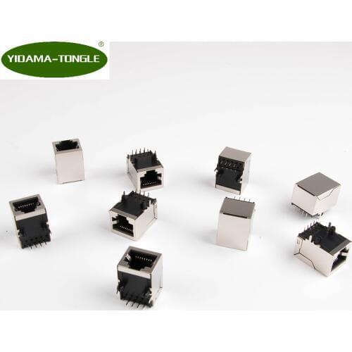 10PCS/LOT Per Lot RJ45 Metal 8 Pin Female PCB Right Angle Board Jack Connector 8P8C Crystal Head Socket 18mm Network Interface