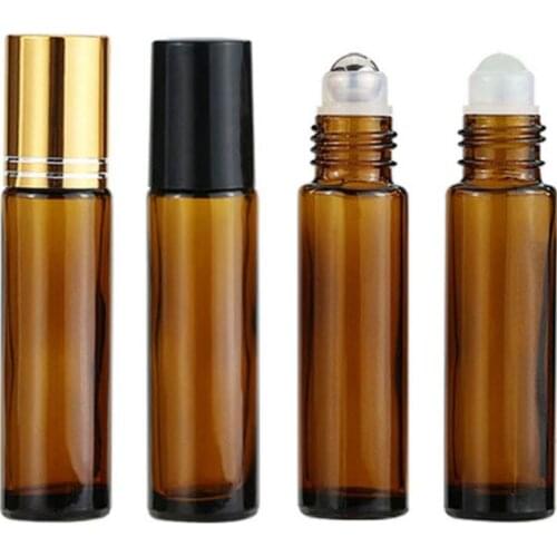 12pcs 10ml Amber Glass Roll on Bottle For Essential Oil Perfume Test Tube Cosmetic Containers 10cc Roller Bottles Refillable