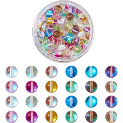 120pcs/box 8mm Synthetic Moonstone Beads Dyed Half AB Color Plated Frosted Round Mixed Color for Jewelry Making DIY Bracelet
