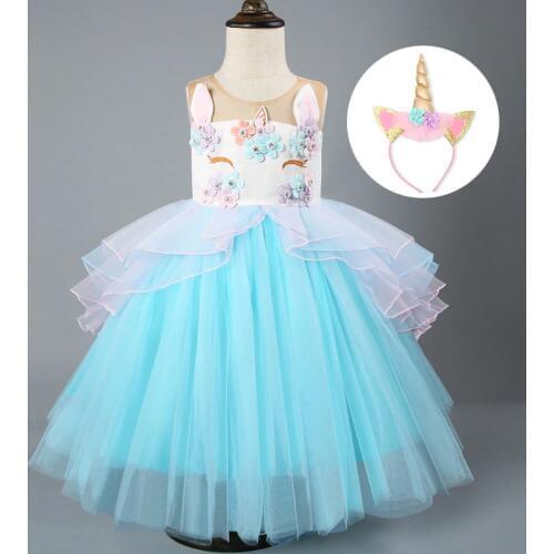 2018 Hot Sale Unicorn Set Children Girls Halloween Costume For Girls 3 4 5 6 7 8 Years Princess Dresses Girls Cartoon Clothes