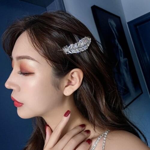 2021 Fashion Crystal Leaf Feather Elegant Women Barrettes Clip Hair Hairgrips Pin Hairpin Accessories Hair For Women Rhinestone