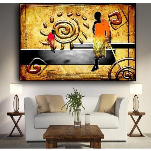 Africa Figure Oil Painting on Canvas Vintage Abstract Landscape Posters and Prints Scandinavian Art Wall Picture for Living Room
