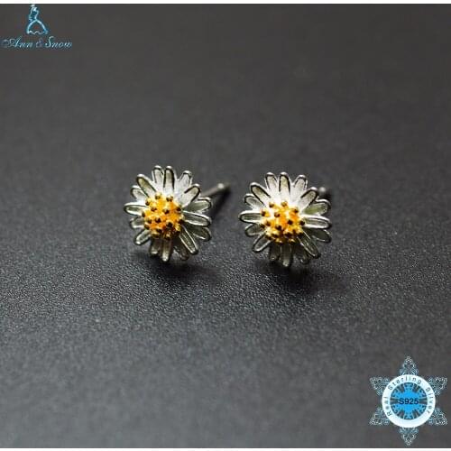 Ann & Snow Authentic 925 Sterling Silver Dazzling Daisy Stud Earrings Fine Jewelry Special Store Valentine Day Gift