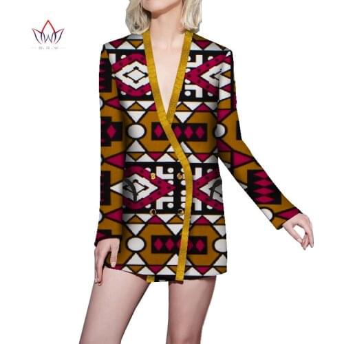 Bintarealwax African Women Jacket Dashiki Double Breasted Clothes Full Lining Plus Size African Long Jacket Coat WY8809