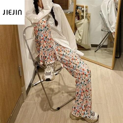 Daisy Flower Print Elastic High Waist Baggy Pants Women Korean Chic High Waisted Trousers Harajuku Casual Boho Wide Leg Pants