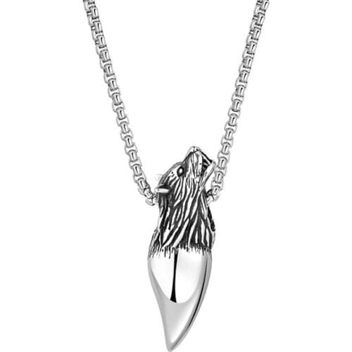 Stainless Steel Vintage Animal Wolf Head Tooth Pendant Necklace Jewelry Gift For Him with Chain