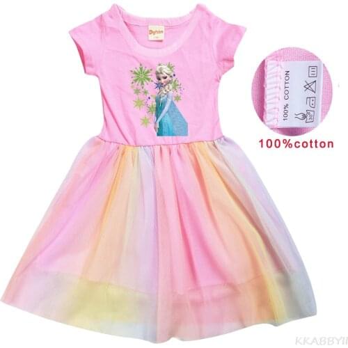 Disney Summer Frozen Girl Patchwork Dress Children Girl Home Party Casual Clothes Dresses