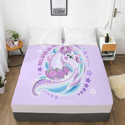 Unicorn Cartoon Fitted Sheets Mattress Cover With Elastic Band 3D Bed Sheet LinensFor Baby Kids Child Girls Boys 160x200 150x200