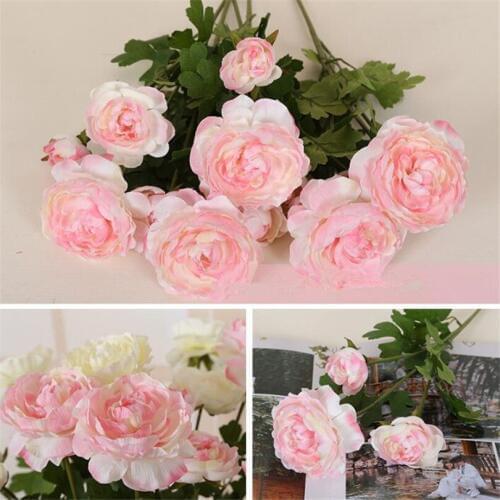 11pcs Fake Ranunculus ternatus Artificial four heads Tea Rose flower stems for Wedding Home Artificial Decor Flower