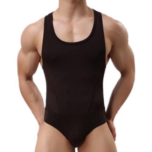 Fashion Mens Slim Tight Shapers Sexy Sleeveless Leotard Bodysuit Stretch Breathable One Piece Jumpsuit Bulge Pouch Underwear