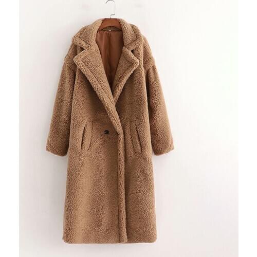 Evfer Women Casual Woolen Khaki Warm Long Coats Oversize Female Fashion Teddy Cashmere Loose Jacket Ladies Winter Thick Outwear