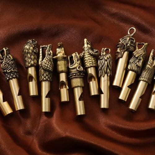 Brass Dragon Head Whistle Car Keys Chains Pendants Outdoor Survival Tools Whistles Necklaces Keychains Charm
