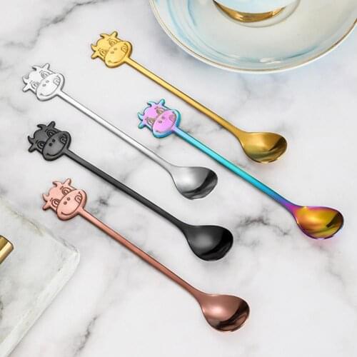 Creative Stainless Steel Bull Head Pattern Coffee Stirring Teaspoons Tea Dessert Spoon for Kitchen