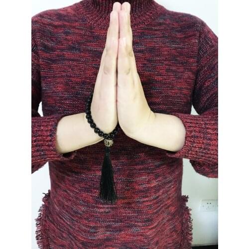 Hand Knotted Mala Mini Rosaries Bracelets 8MM Black Onyx Bracelet healing Mala beads Energy Prayer Bracelets Wrist Yoga Bracelet