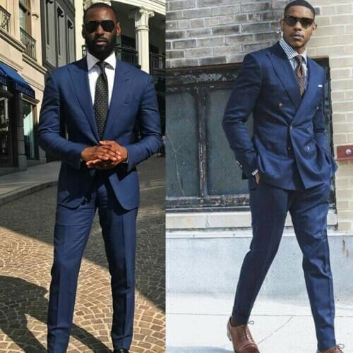 Peak Design Navy Blue Suits Men 2019 Business Man Wear Pants Male Blazer Costume Homme Slim Fit Terno Masculino 2Piece Coat Pant