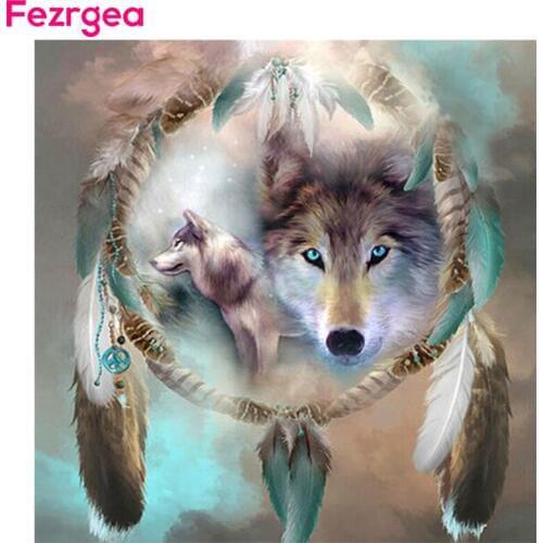 Fezrgea 5D DIY Full Square Diamond Painting Animal Wolf Diamond Embroidery Cross Stitch Mosaic Needlework Crafts Christmas Decor