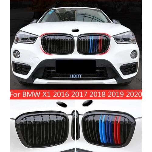 For BMW X1 2016-2020 ABS chrome Middle Mesh Trim Strip Exterior Accessories Car Front Grid Cover Net Decoration Stickers