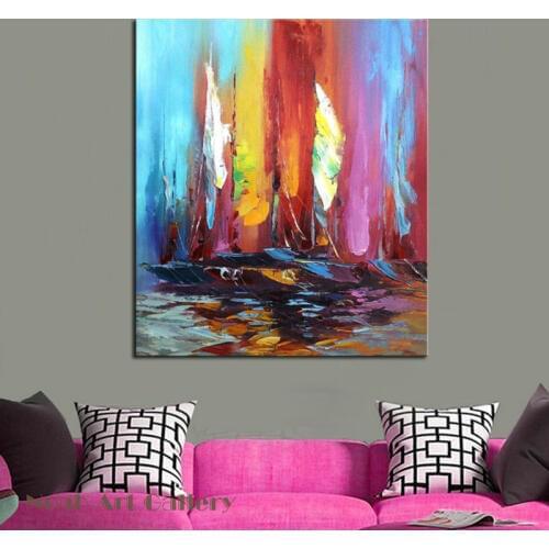 Noah Art Hand Painted Abstract Texture Acrylic Oil Paintings on the Wall Sailing Boat Pictures for Living Room Decor Unframed