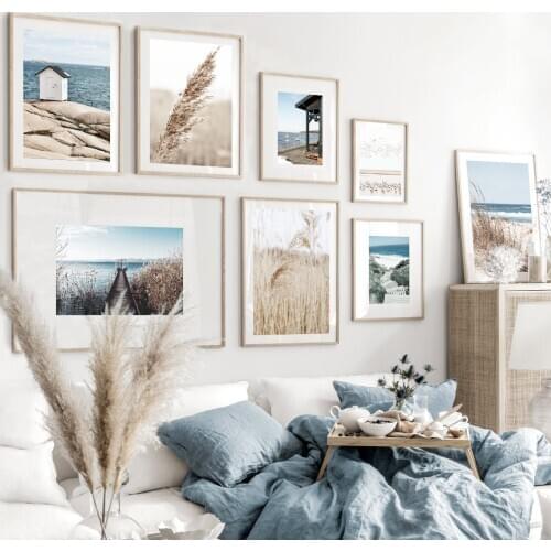 White House Reed Sand Beach Sea View Wall Art Canvas Painting Nordic Posters And Prints Wall Pictures For Living Room Home Decor