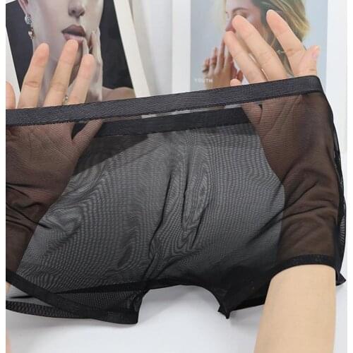 2022 New Transparent Mens Boxers Bulge Ice Silk See Through Underpants Sexy Men Underwear Low Waist Panties Lingerie Intimates