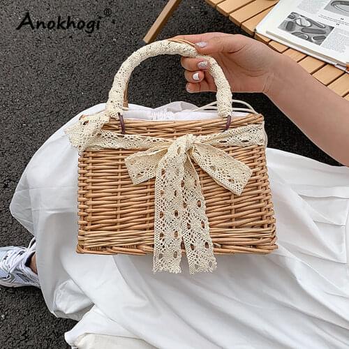 New Arrival Women Casual Vintage Rattan Handbag Quality Ladies Lace Pearl Fashion Shoulder Bag ML153