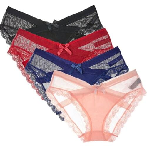 New Breathable Lace Thin as Cicada Wing Mesh Low Waist Bow Sexy Briefs