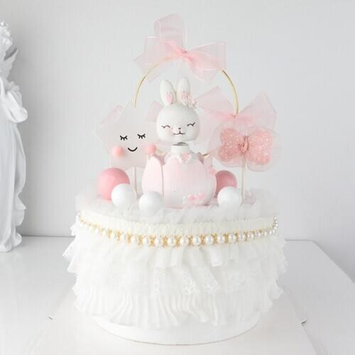 New Girly Heart Bow-knot Wedding Cake Topper Pink Happy Birthday Cake Baking Decoration for Wedding Birthday Party Cake Supplies