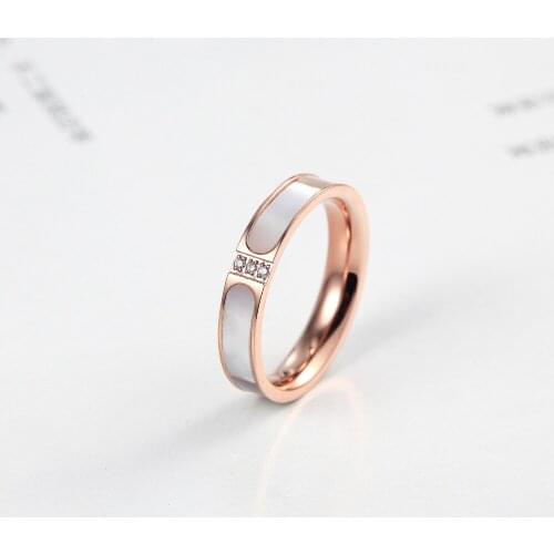New Style Top Quality Two Colors Inlaid Shells And Crystal Ring Brand Women Wedding Rings Luxury Jewelry Female Engagement Band